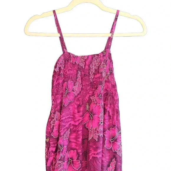 Indocraft Imports Indonesian Hibiscus Print Fringed Smocked Sleeveless Dress - Picture 2 of 7